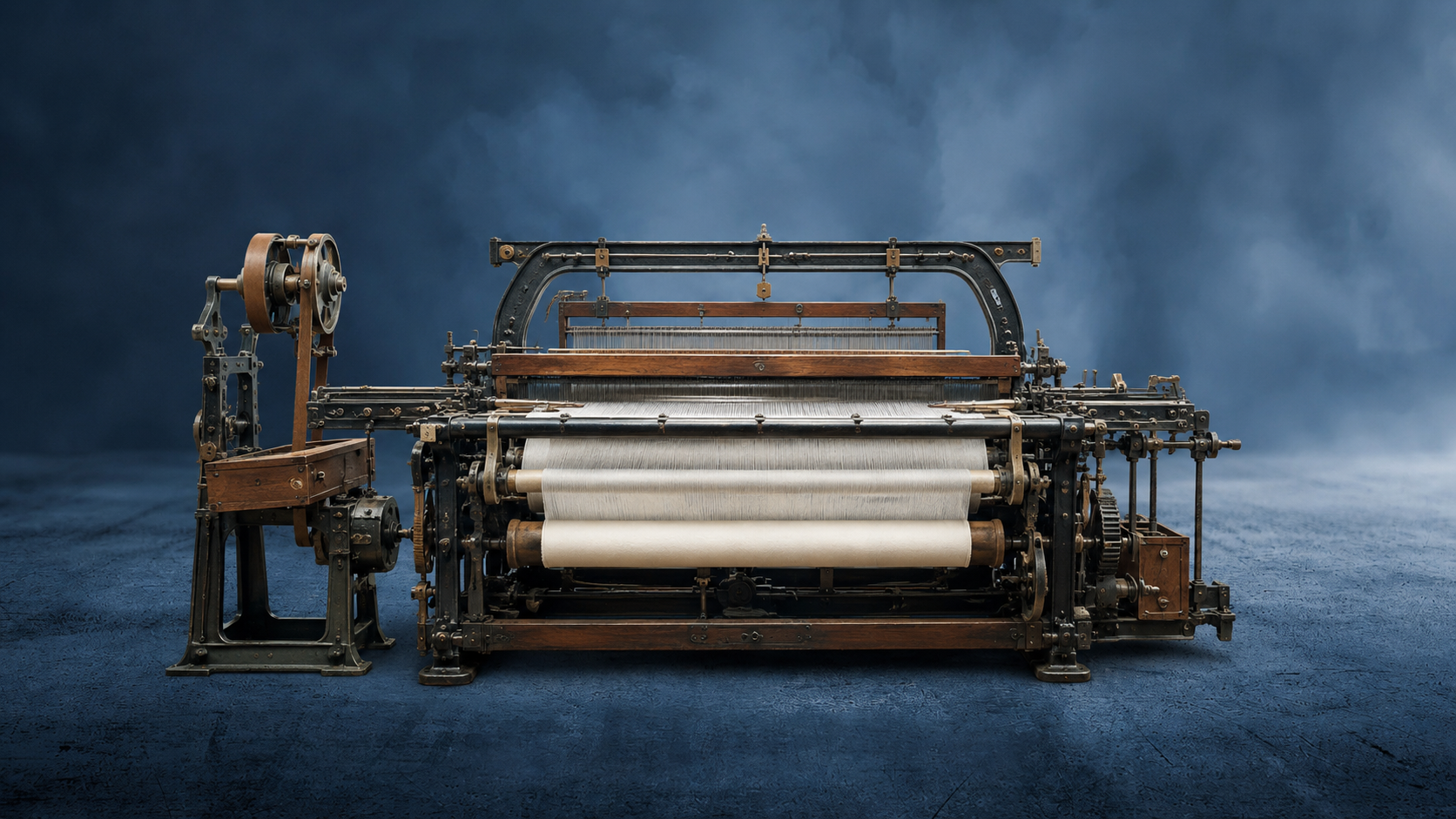 Traditional shuttle loom representing the earlier weaving era