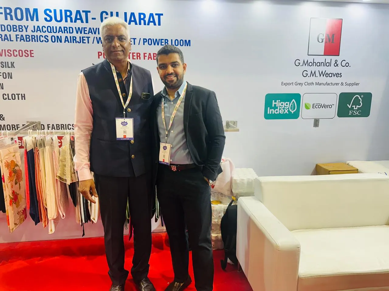 GM Weaves representatives at the company booth during Bharat Tex 2025